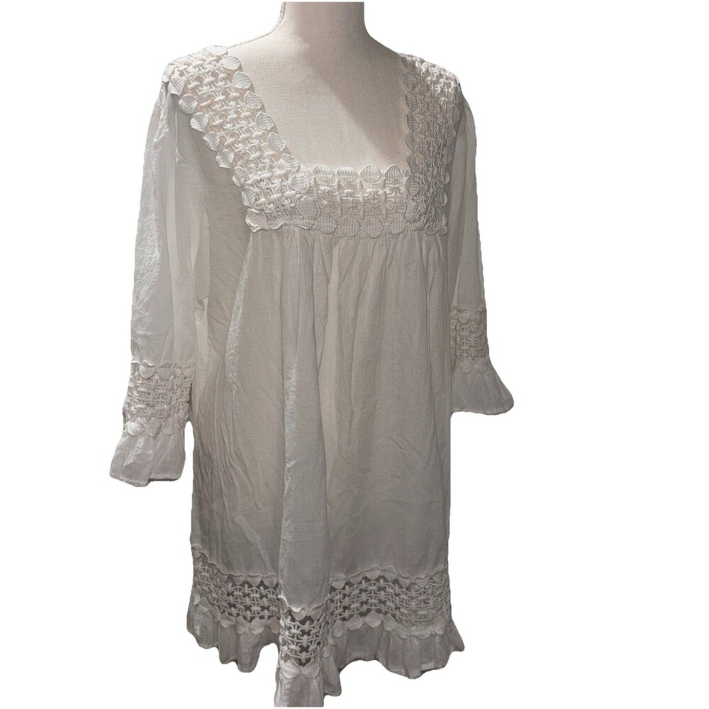 Cute Options Women’s White Crocheted Tunic Top Lightweight Flowy Boho Sz XL